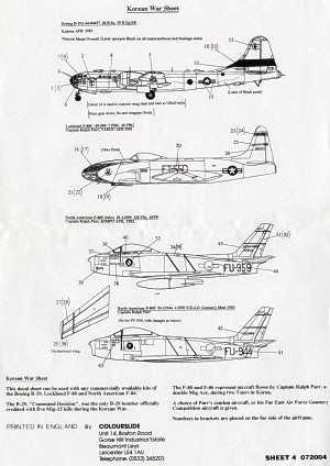 Check Six CS72004 Korean War B-29A, F-80C, F-86F Decals 1:72