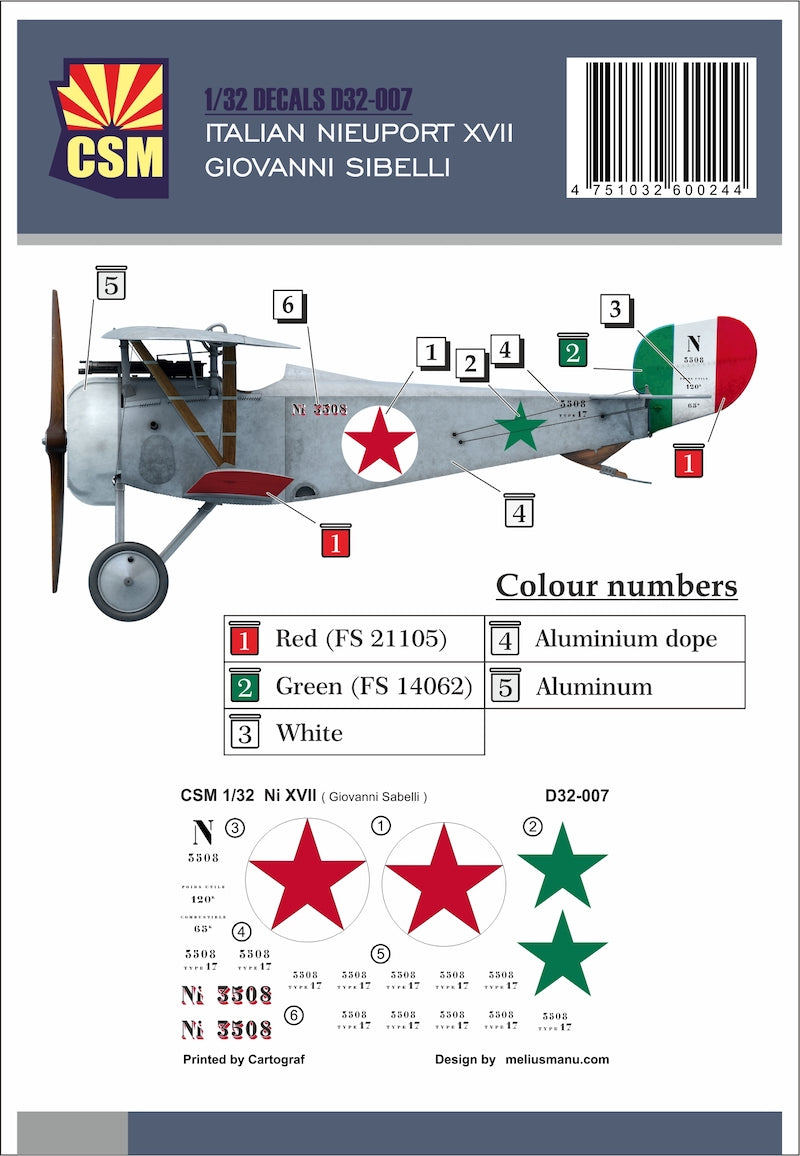 Copper State Models CSMD32-007 1:32 Nieuport XVII, Giovanni Sabelli personnal