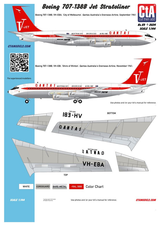CtA CTA-069 1:144 Boeing 707-138B Qantas City of Melbourne Decals