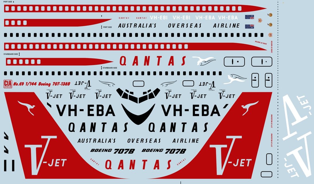 CtA CTA-069 1:144 Boeing 707-138B Qantas City of Melbourne Decals