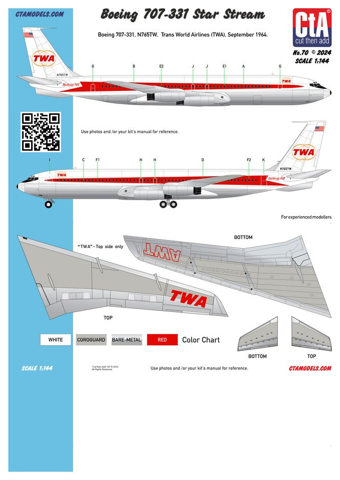 CtA Cut then Add CTA-070 1:144 Boeing 707-331, N765TW, Trans World Airlines