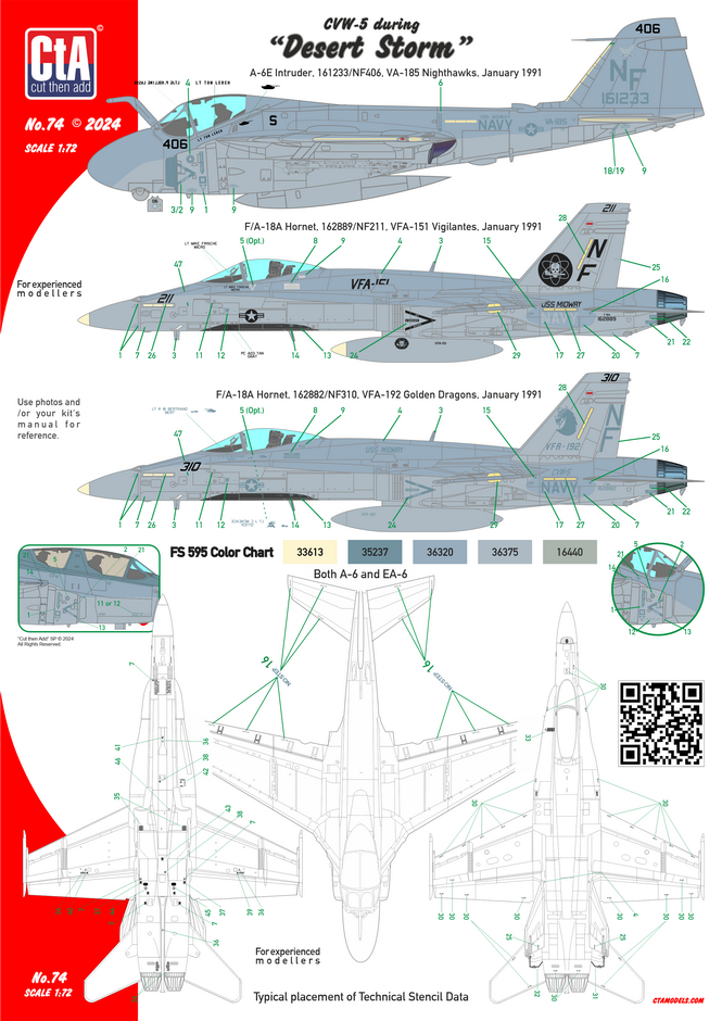 CtA Cut then Add CTA-074 1:72 CVW-5 during "Desert Storm" -Grumman EA-6B