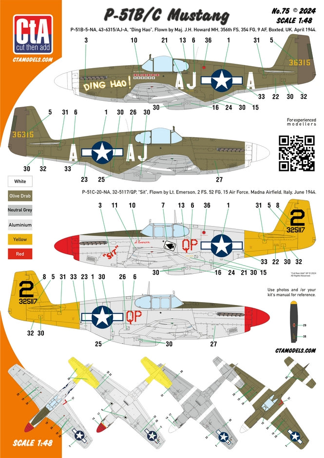 CtA CTA-075 1:48 P-51B/C Mustang Ding Hao Maj. Howard Decals