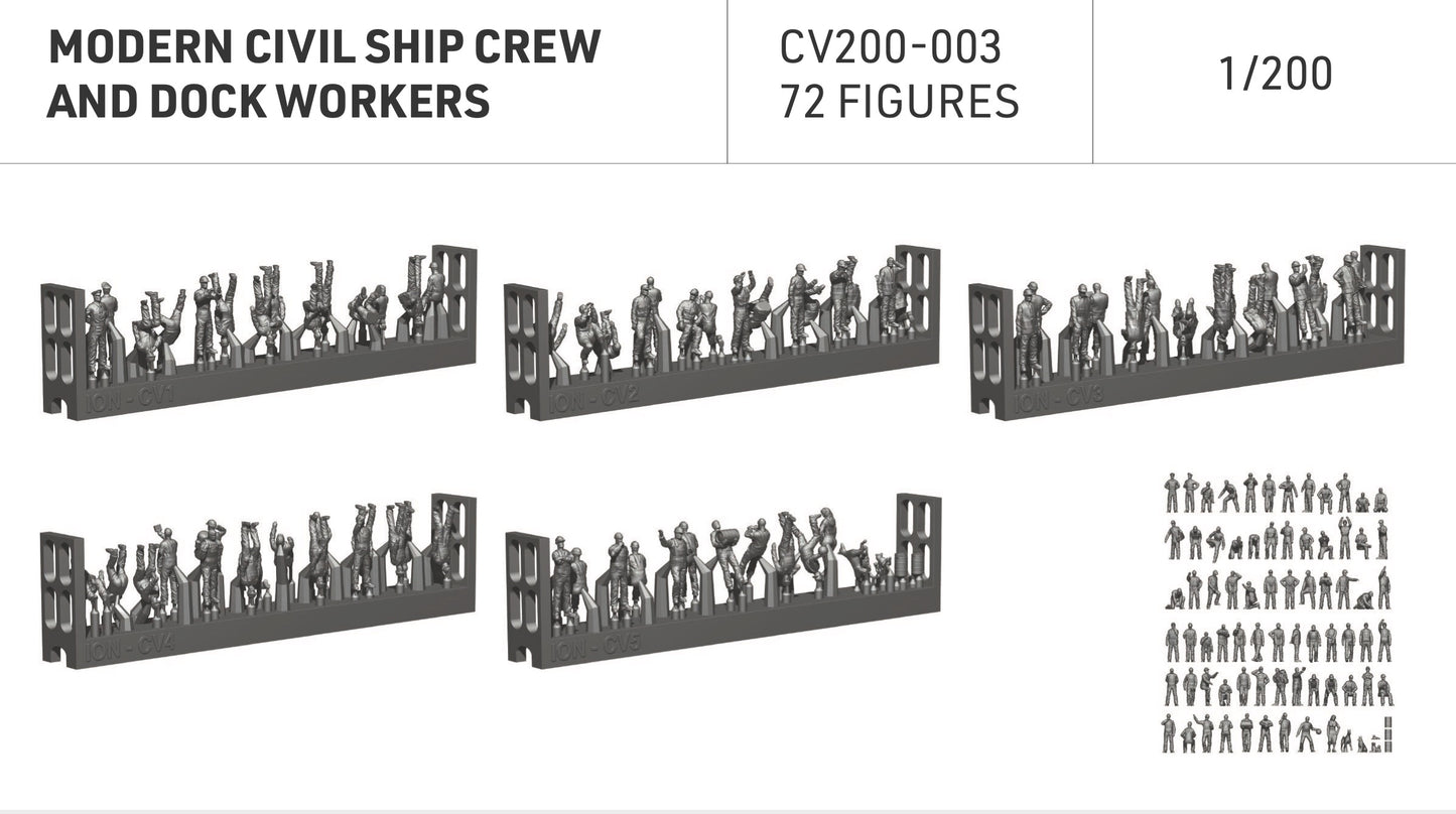 ION Model CV200-003 1:200 Modern commercial ship crew and dock workers