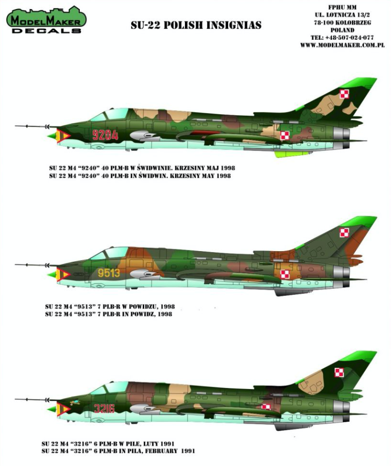 Model Maker Decals D144082 1:144 Sukhoi Su-22 Polish insignias