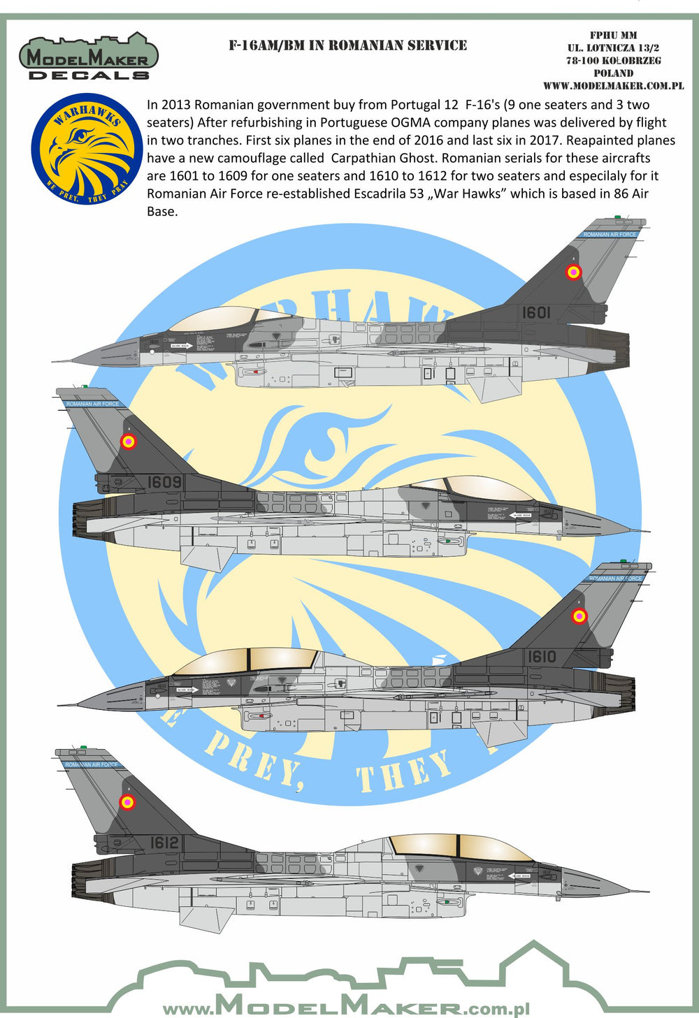 Model Maker Decals D32097 1:32 General-Dynamics F-16AM /BM in Romanian service