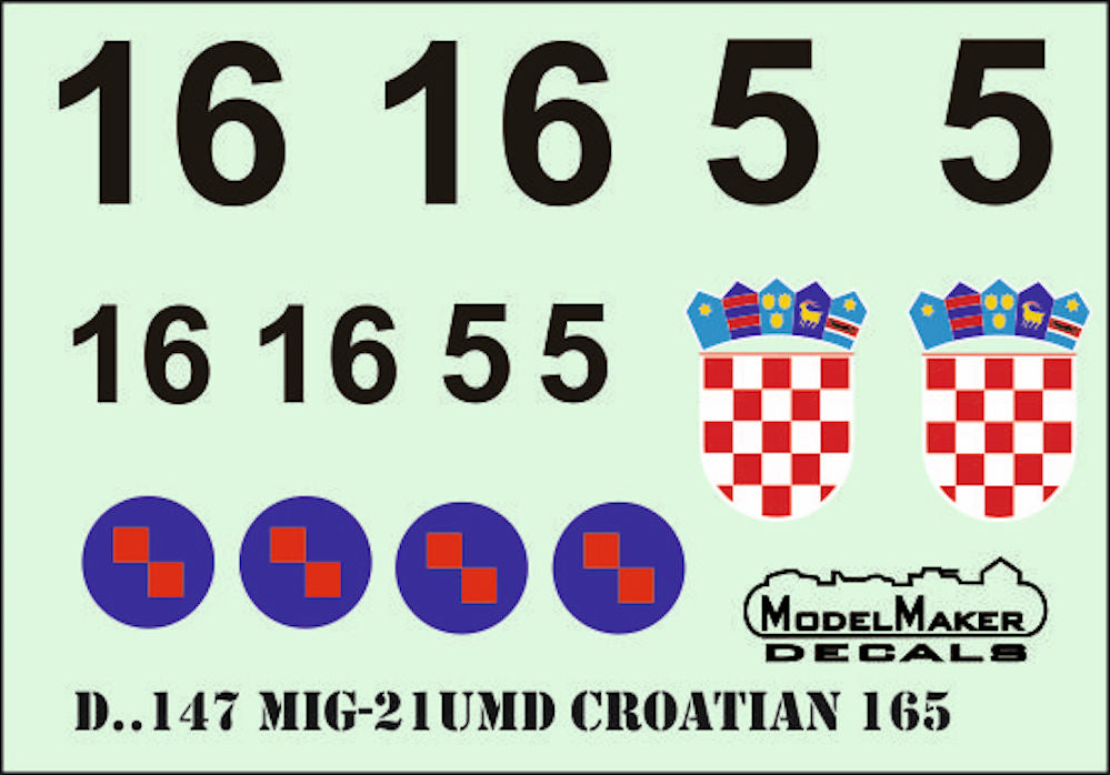 Model Maker Decals D32147 1:32 Mikoyan MiG-21UMD CROATIAN 165 Display Plane