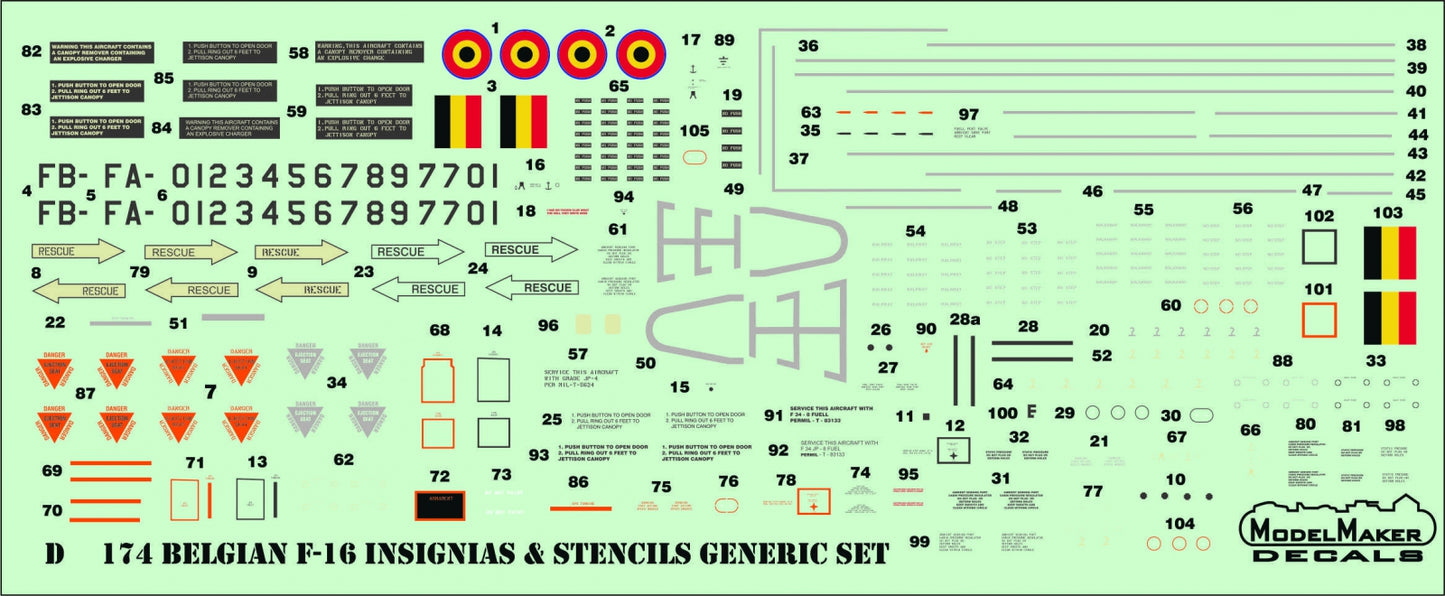 Model Maker D32174 1:32 Belgian F-16MLU Insignias & Stencils