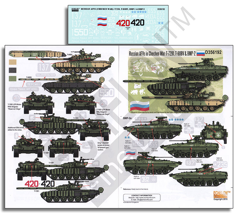 Echelon FD D356192 1:35 Soviet AFVs in Chechen War: T-72B1, T-80BV & BMP-2