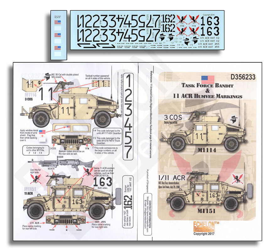Echelon FD D356233 1:35 Task Force Bandit & 11 ACR Humvee Markings