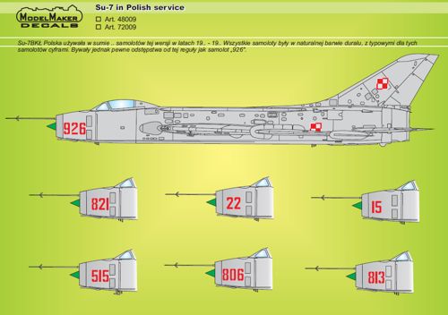 Model Maker Decals D48009A 1:48 Sukhoi Su-7 in Polish service