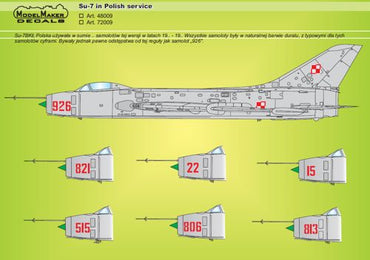 Model Maker Decals D48009A 1:48 Sukhoi Su-7 in Polish service