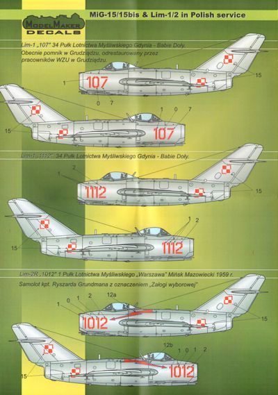 Model Maker Decals D48023 1:48 Mikoyan MiG-15/MiG-15bis, Lim-1/2 in Polish