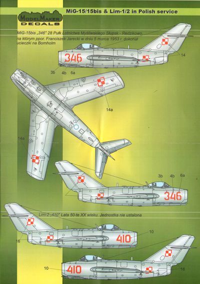 Model Maker Decals D48023 1:48 Mikoyan MiG-15/MiG-15bis, Lim-1/2 in Polish
