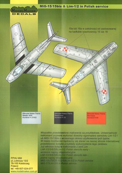 Model Maker Decals D48023 1:48 Mikoyan MiG-15/MiG-15bis, Lim-1/2 in Polish