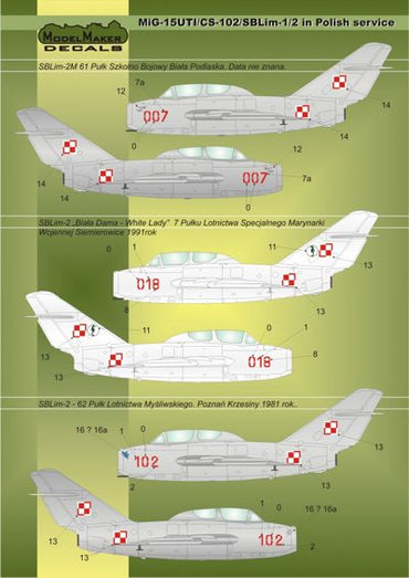 Model Maker Decals D48024 1:48 Mikoyan MiG-15UTI/CS-102/SBLim-1/2 Polish service
