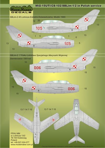 Model Maker Decals D48024 1:48 Mikoyan MiG-15UTI/CS-102/SBLim-1/2 Polish service