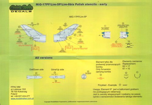 Model Maker Decals D48026 1:48 Mikoyan MiG-17/Lim-1/2 early version stencils