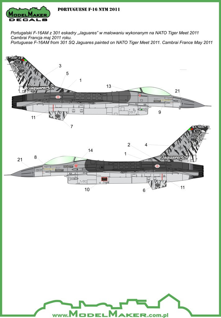Model Maker D48034 1:48 Portuguese F-16A NTM 2011 Decals