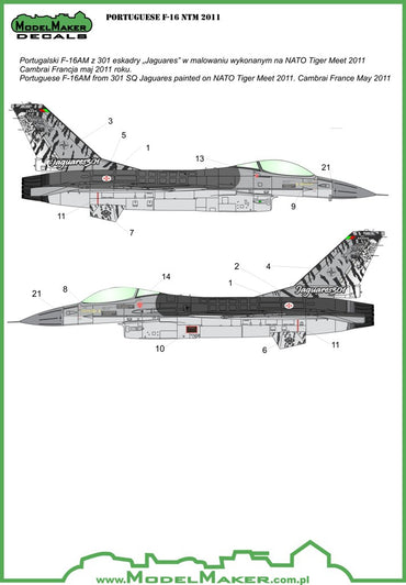 Model Maker D48034 1:48 Portuguese F-16A NTM 2011 Decals