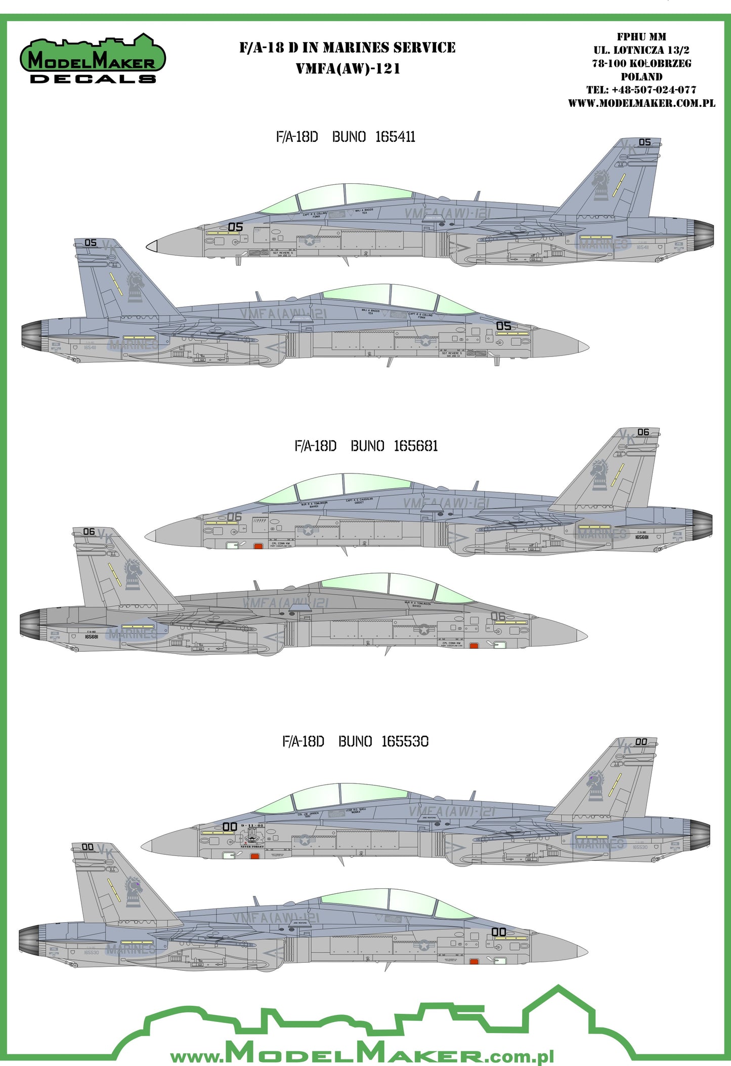 Model Maker Decals D48052 1:48 McDonnell-Douglas F/A-18D VMFA-121 Green Knights