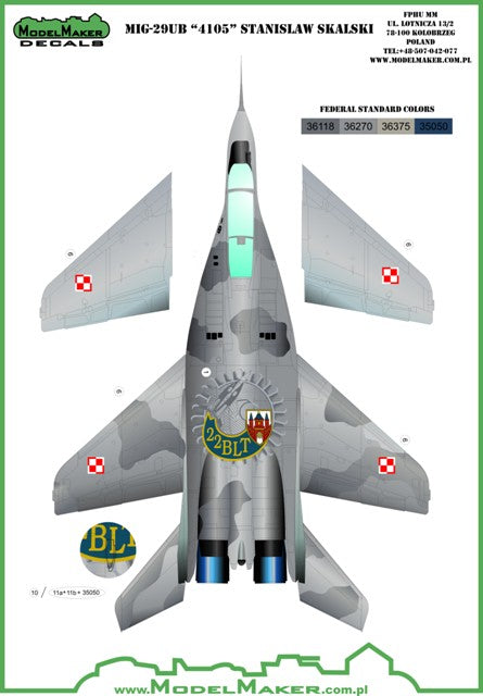 Model Maker Decals D48055 1:48 Mikoyan MiG-29UB "4105" Stanislaw Skalski
