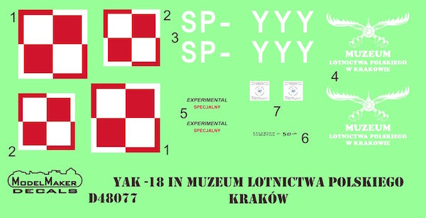 Model Maker Decals D48077 1:48 Yakovlev Yak-18 SP-YYY decal + mask