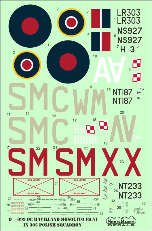 Model Maker Decals D48099 1:48 de Havilland DH-98 Mosquito F.B