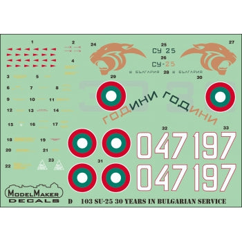 Model Maker Decals D48103 1:48 Sukhoi Su-25 30 Years in Bulgarian service