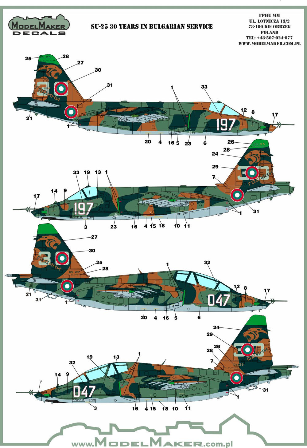 Model Maker Decals D48103 1:48 Sukhoi Su-25 30 Years in Bulgarian service