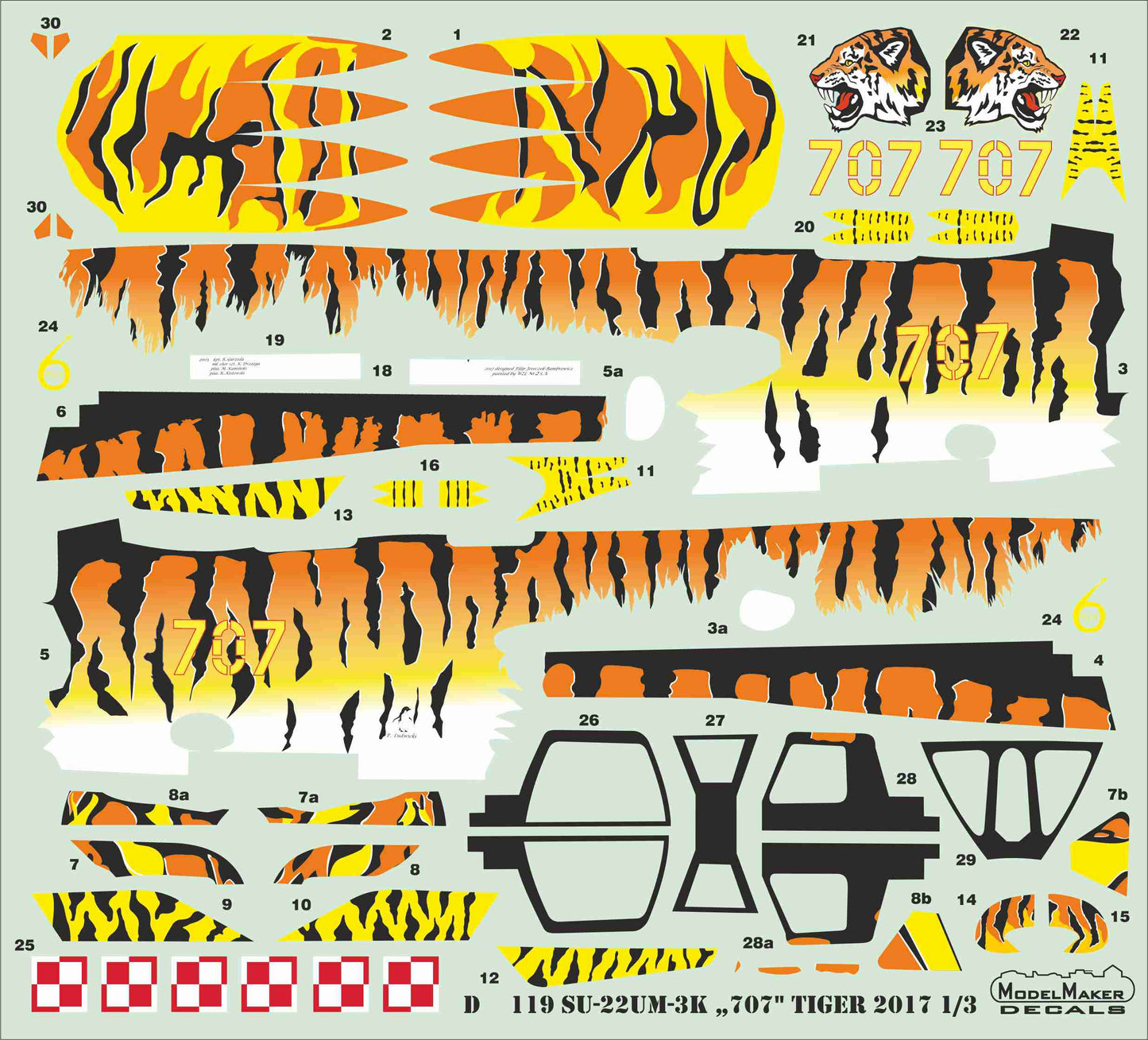 Model Maker Decals D48119 1:48 Sukhoi Su-22UM-3K '70' Tiger 2004 and 2017