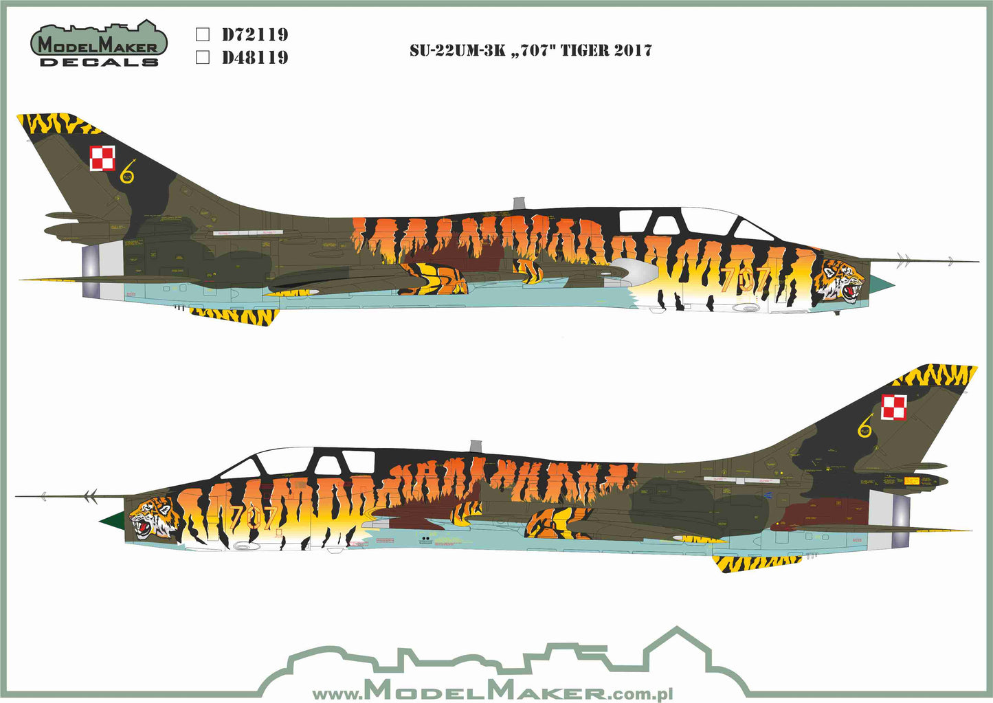 Model Maker Decals D48119 1:48 Sukhoi Su-22UM-3K '70' Tiger 2004 and 2017