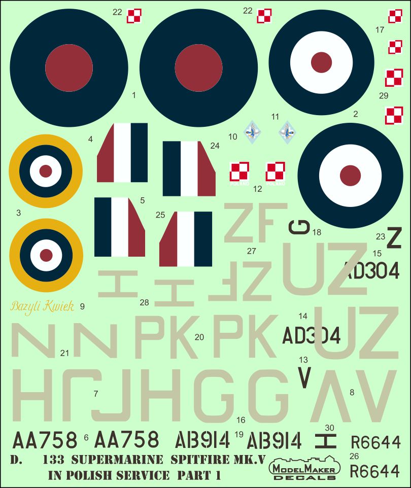 Model Maker Decals D48133 1:48 Spitfire Mk.V in Polish service part I