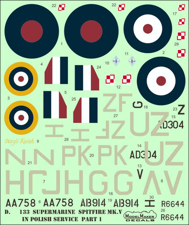 Model Maker Decals D48133 1:48 Spitfire Mk.V in Polish service part I