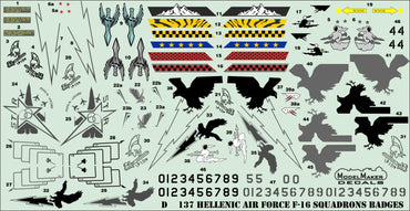 Model Maker Decals D48137 1:48 Hellenic Air Force F-16's Squadrons