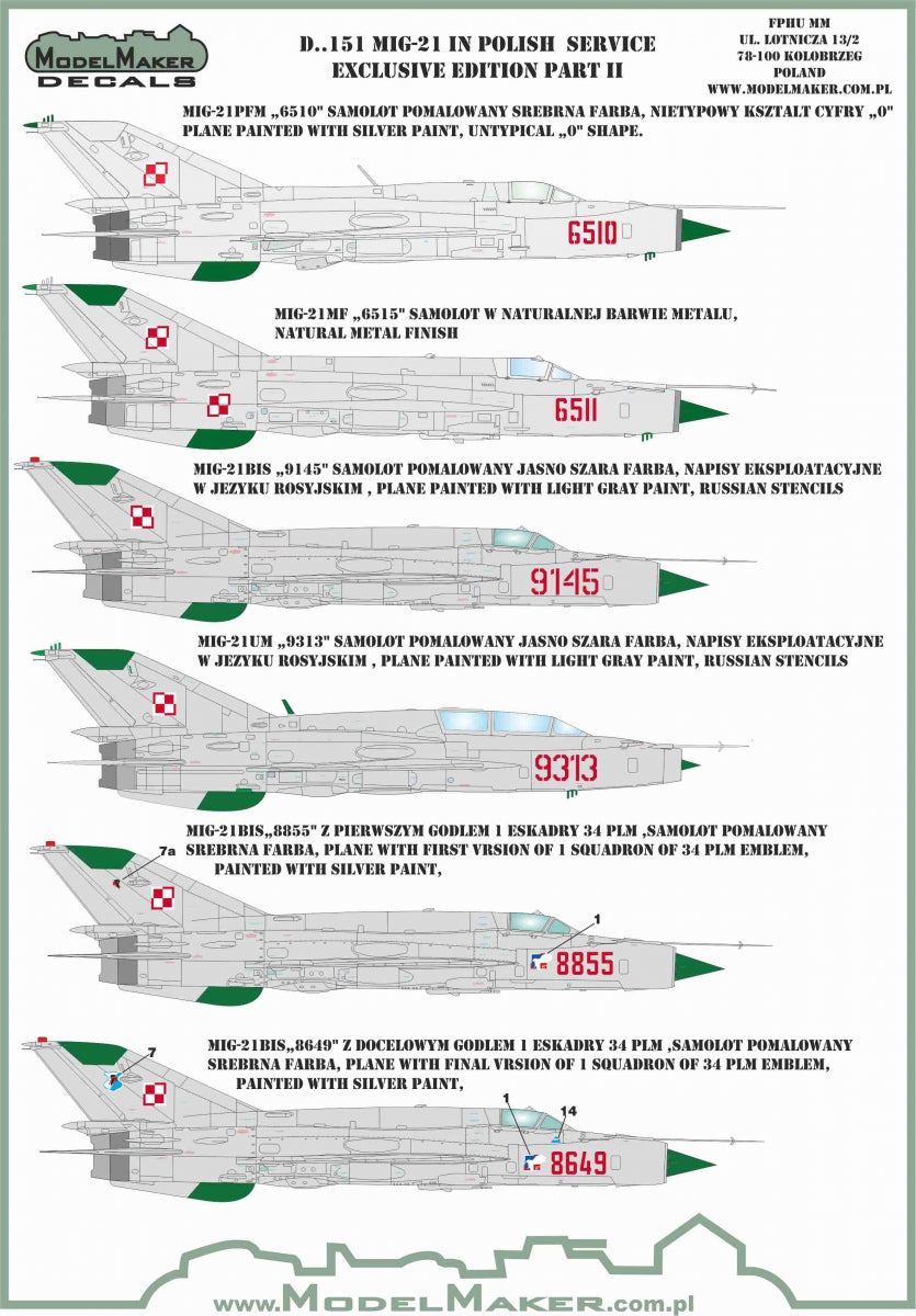 Model Maker D48151 1:48 MiG-21 Polish Service Edition Part II