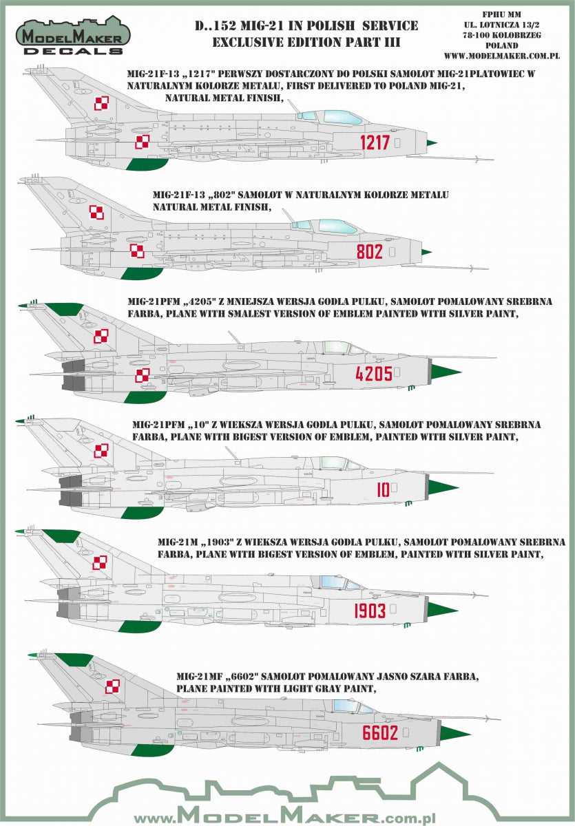 Model Maker D48152 1:48 MiG-21 Polish Service Edition Part III