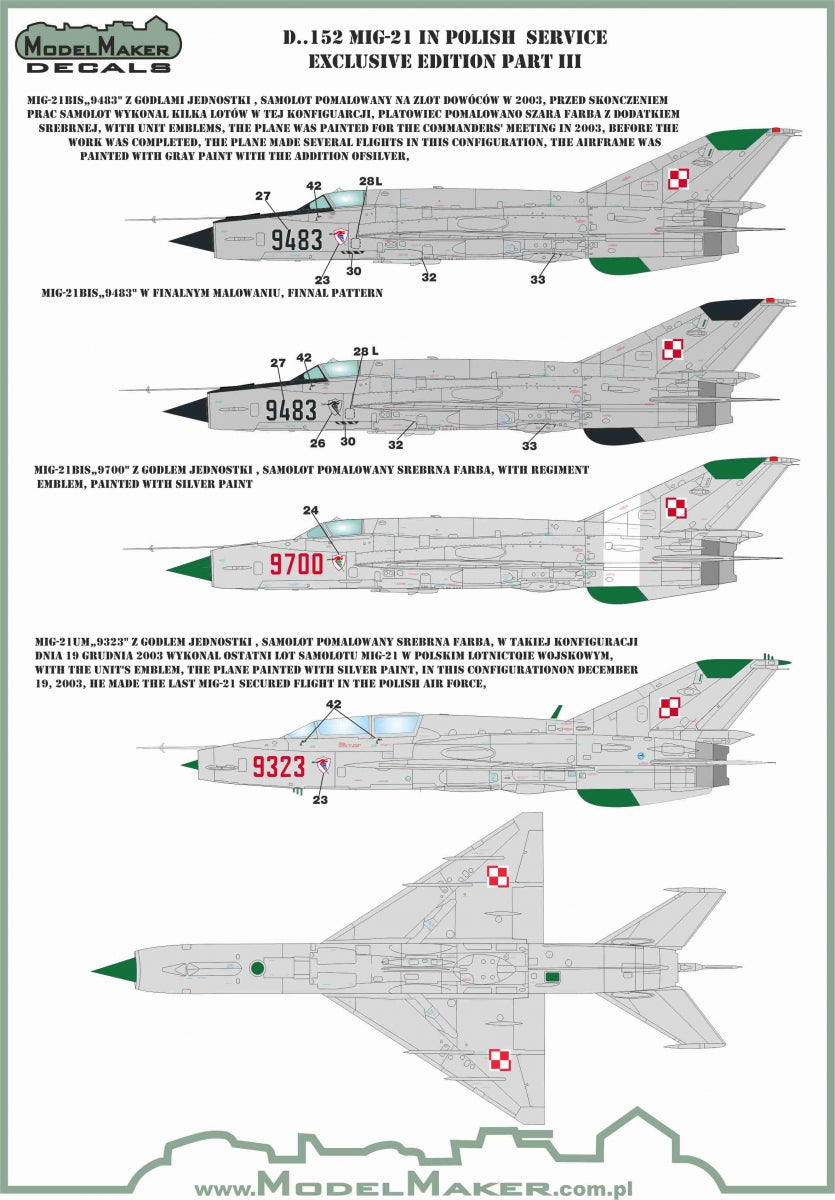 Model Maker D48152 1:48 MiG-21 Polish Service Edition Part III