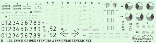 Model Maker Decals D48158 1:48 Gripen Stencils & insignias generic set