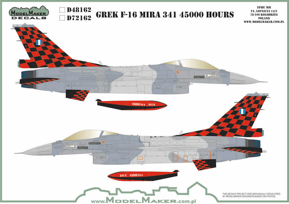 Model Maker Decals D48162 1:48 Greek F-16 341 Mira 45000 Hours