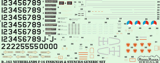 Model Maker Decals D48163 1:48 Netherlands F-16 Insignias & stencils Generic set