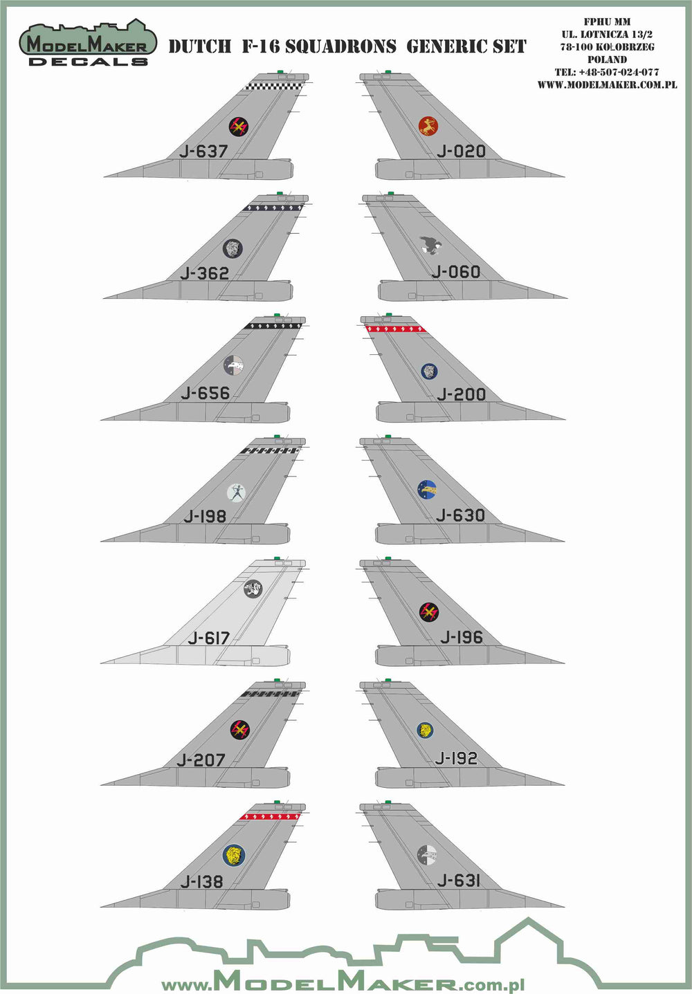 Model Maker Decals D48164 1:48 Dutch F-16 Squadrons