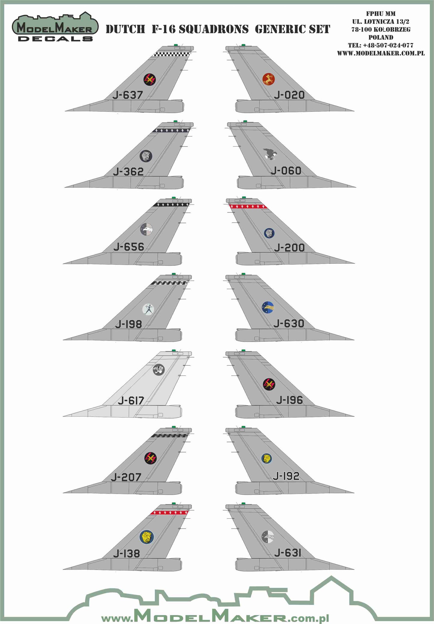 Model Maker Decals D48164 1:48 Dutch F-16 Squadrons