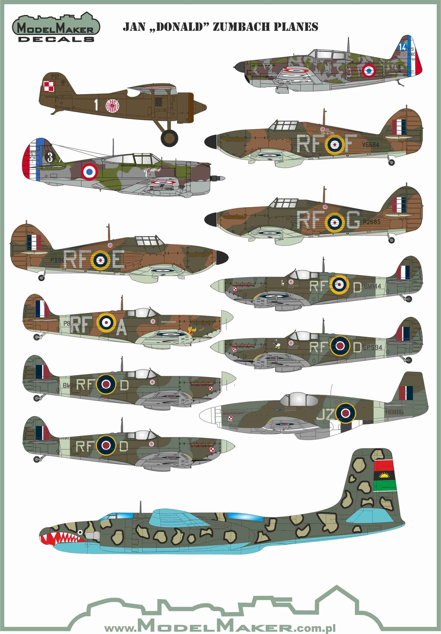 Model Maker Decals D48170 1:48 Jan "Donald Duck" Zumbach Planes PZL P.11a