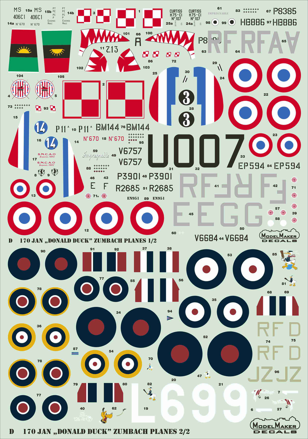 Model Maker Decals D48170 1:48 Jan "Donald Duck" Zumbach Planes PZL P.11a