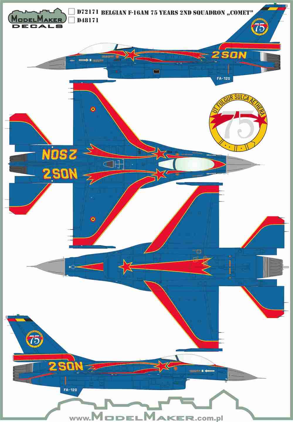 Model Maker D48171 1:48 Belgian F-16AM 75 Years 2nd Sqn Comet