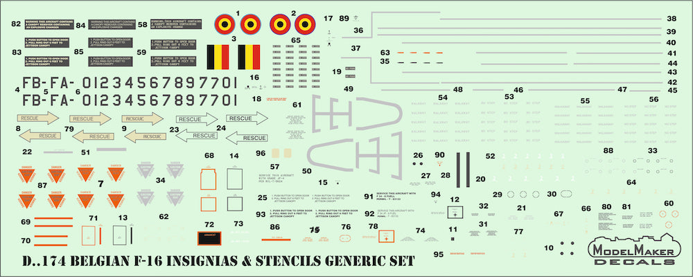 Model Maker D48174 1:48 Belgian F-16 Insignias & Stencils Set
