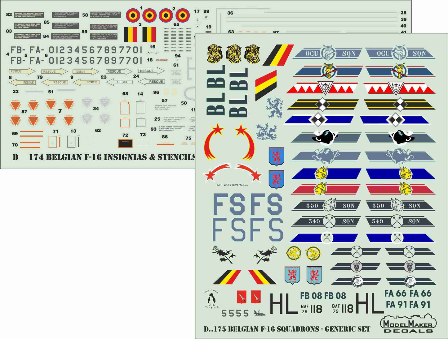 Model Maker D48175 1:48 Belgian F-16A/F-16B Squadrons Generic Set