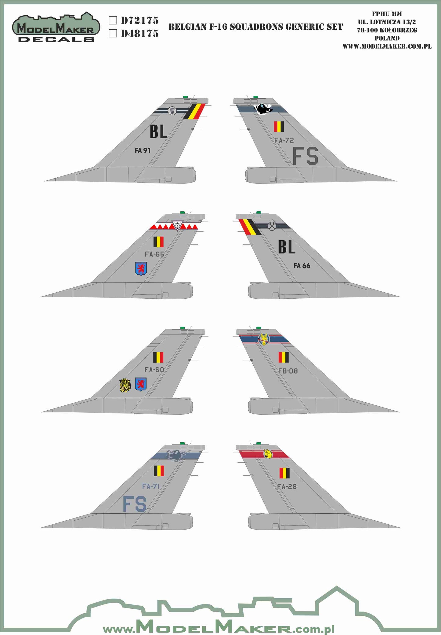 Model Maker D48175 1:48 Belgian F-16A/F-16B Squadrons Generic Set