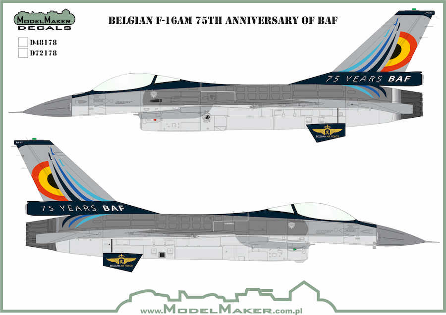 Model Maker Decals D48178 1:48 Belgian Lockheed-Martin F-16 75TH Anniversary